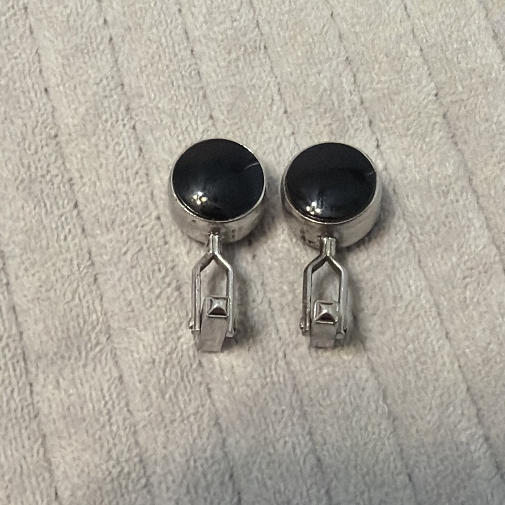 VTG Sterling Silver Swank Black Onyx Round Cufflink Dad Father